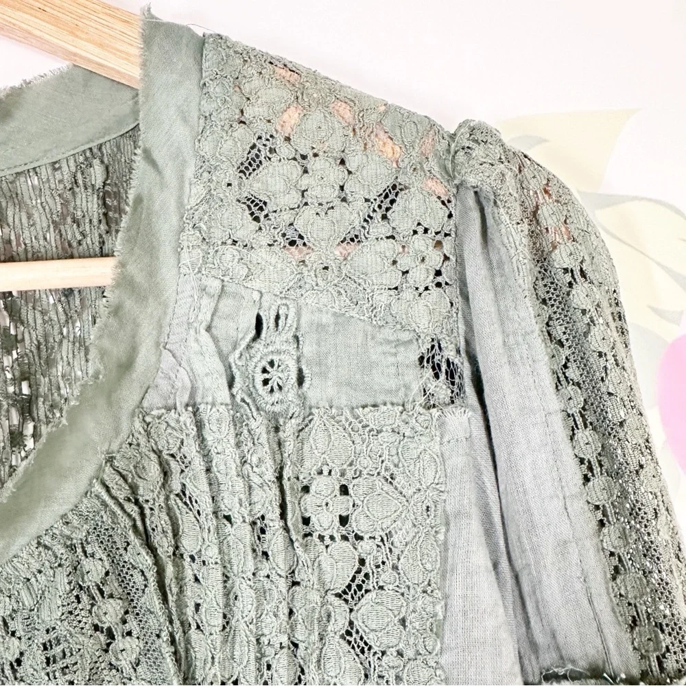 NEW Free People FP One Naya Lace Green Sea Spray Boho Blouse M